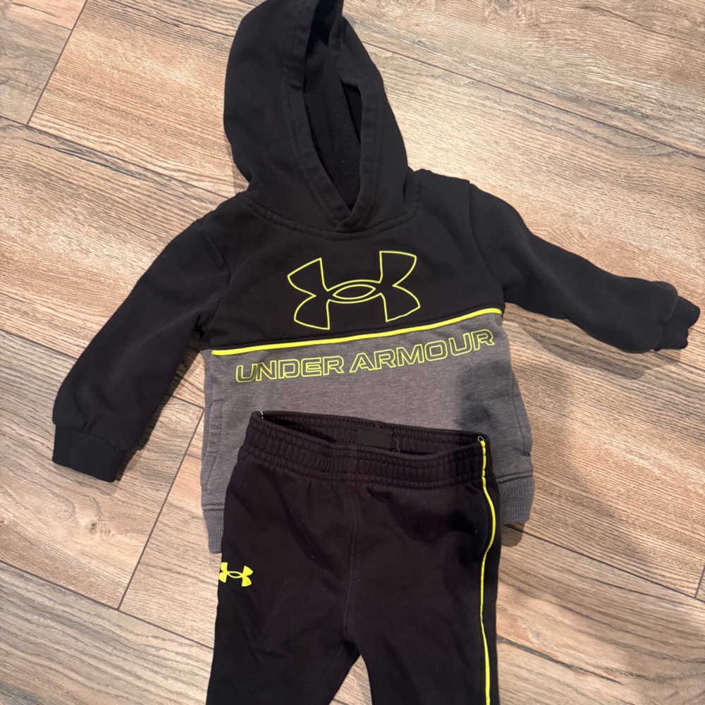 Under Armour Kids Black and Gray Joggers with Neon Accents